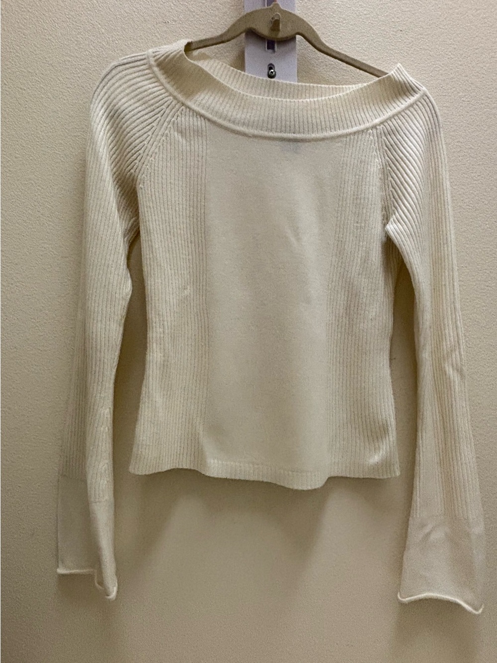 Takeout Cream Off-The-Shoulder Ribbed Sweater